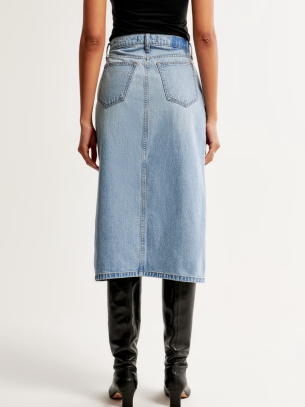 NWT: Abercrombie & Fitch High Rise Light Denim Midi Skirt - Picture 4 of 8